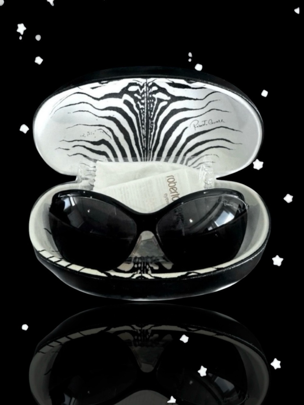 🆕💞ROBERTO CAVALLI Oversized Sunglasses Snake Rims • BLACK Lenses • 64-12-120mm